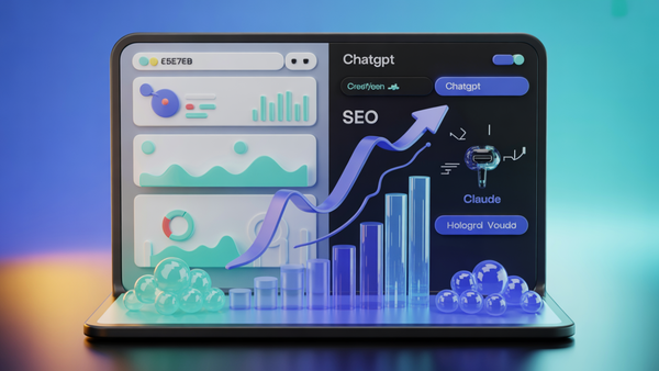 AI-powered SEO workflow showing ChatGPT and Claude interfaces with keyword research and content optimization for 2026 rankings